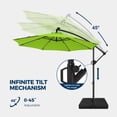 thumbnail image 6 of Patbrela 10ft Offset Patio Umbrella with Base, Cantilever Hanging Outdoor Umbrella with Solar Light Strips, Tilt Adjustment, Market Umbrella for Yard, Garden, Beach, Pool & Deck, Green, 6 of 10