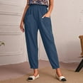 thumbnail image 2 of EDFBUYKRS Female Women Pants Casual Linen Pants Women Petite Short Length Women's Spring and Summer and Linen Solid Color Casual Stitching Wide-Leg Trousers Loose Pocket Straight-Leg Pants Xl, 2 of 7
