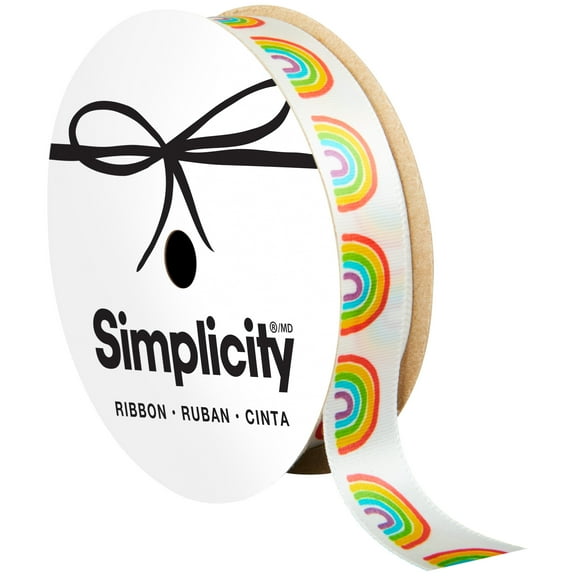 Offray Single Face Satin Rainbow White 5/8" X 9ft Ribbon
