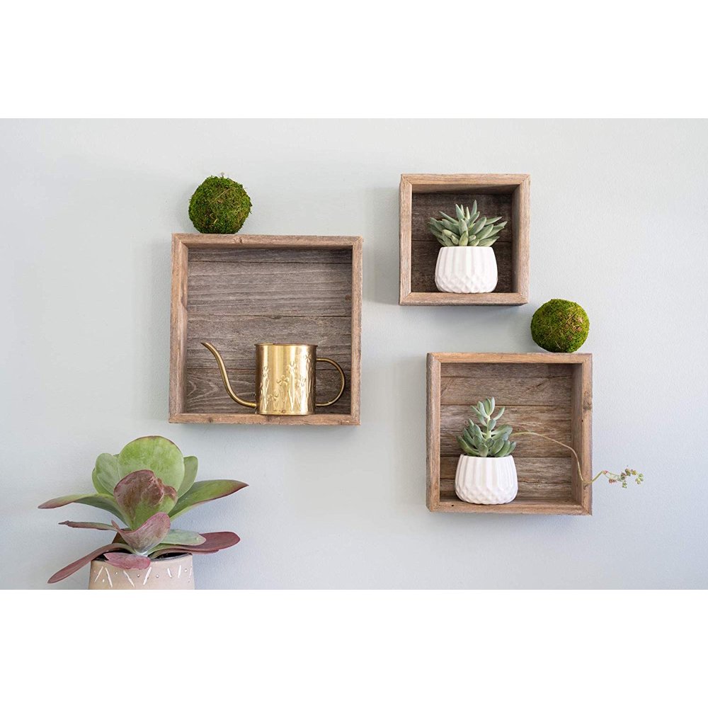Rustic Farmhouse Deluxe Weathered Gray Floating Square Box Shelves (Set