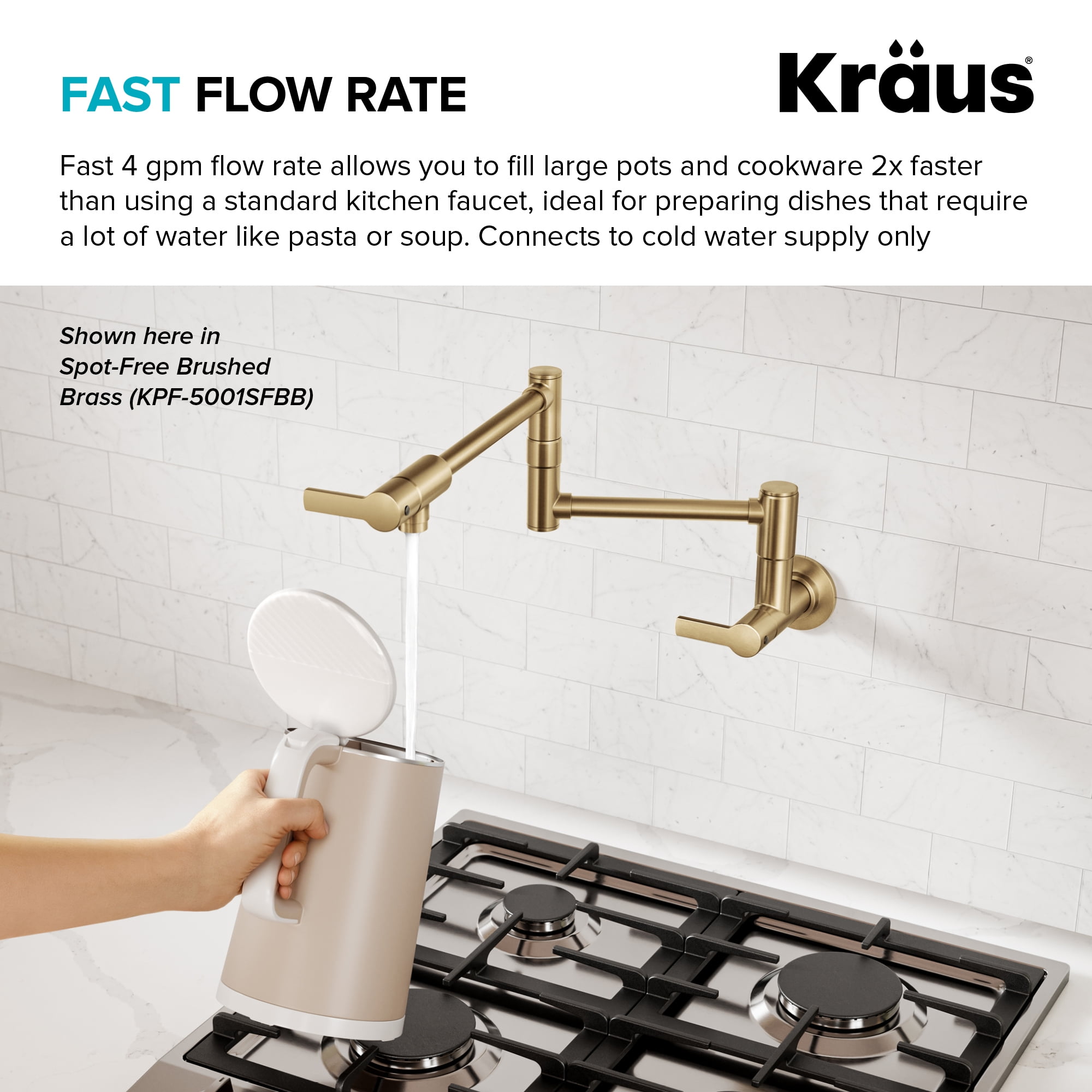KRAUS® Oletto™ Wall Mount Pot Filler Kitchen Faucet with Retractable Arm in Matte Black