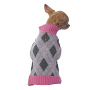 Vibrant Life Dog Sweater Pink Argyle-XX Small