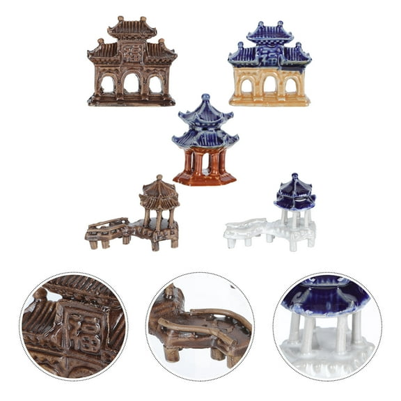 GOOHOCHY  5 Pcs Ceramic Pavilion Ornaments Miniature Decorations Colorful