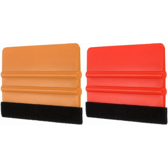 HARFINGTON 2pcs Vinyl Squeegee, Felt Edge Vinyl Wrap Decal Squeegee Tool, 4-Inch Car Vinyl Film Scraper Plastic Squeegee for Car Wrap, Sign Making, Window, Brown+Red, Rectangle