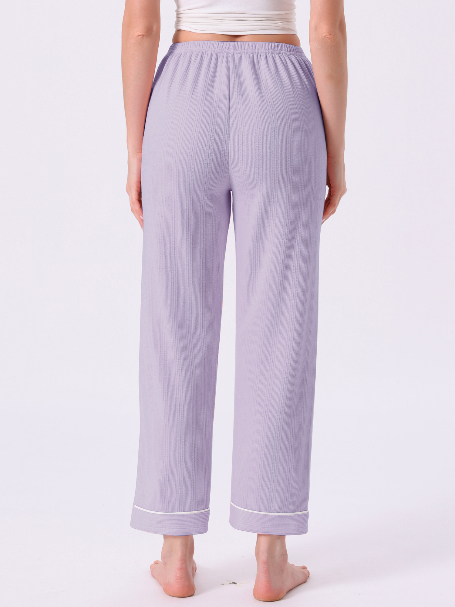 DARING DIVA Women's Cotton Knit Ribbed Elastic Waist Loungewear S Purple