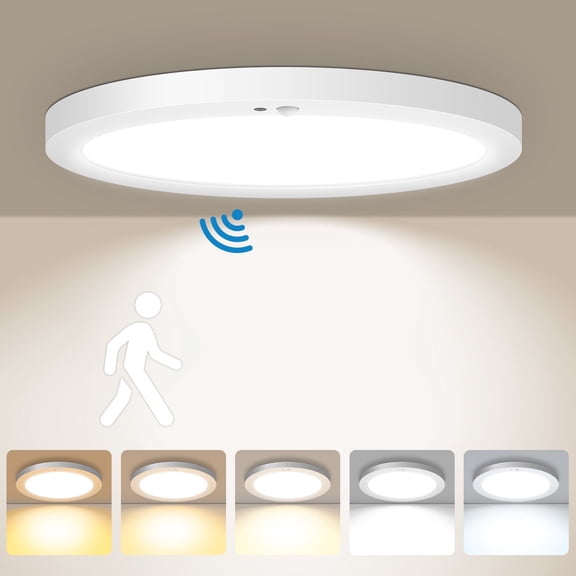 Motion Sensor Ceiling Lights Hard-Wired, 2700/3000/3500/4000/5000K, 12 Inch Selectable Infrared sensor LED Light, 24W, Timer, Motion Sensor Ceiling Light  for Closet，Doorway，Hallway,Pantry