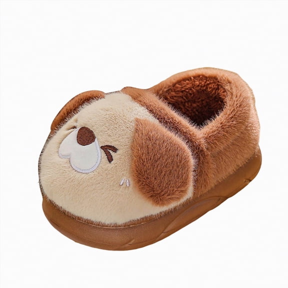 HCNTES Toddler Slippers Litte/Big Kids Cute Design House Shoes Baby Girls Boys Plush Indoor Slipper Washable Children's Soft Winter Warm Shoes(Khaki,11.5)