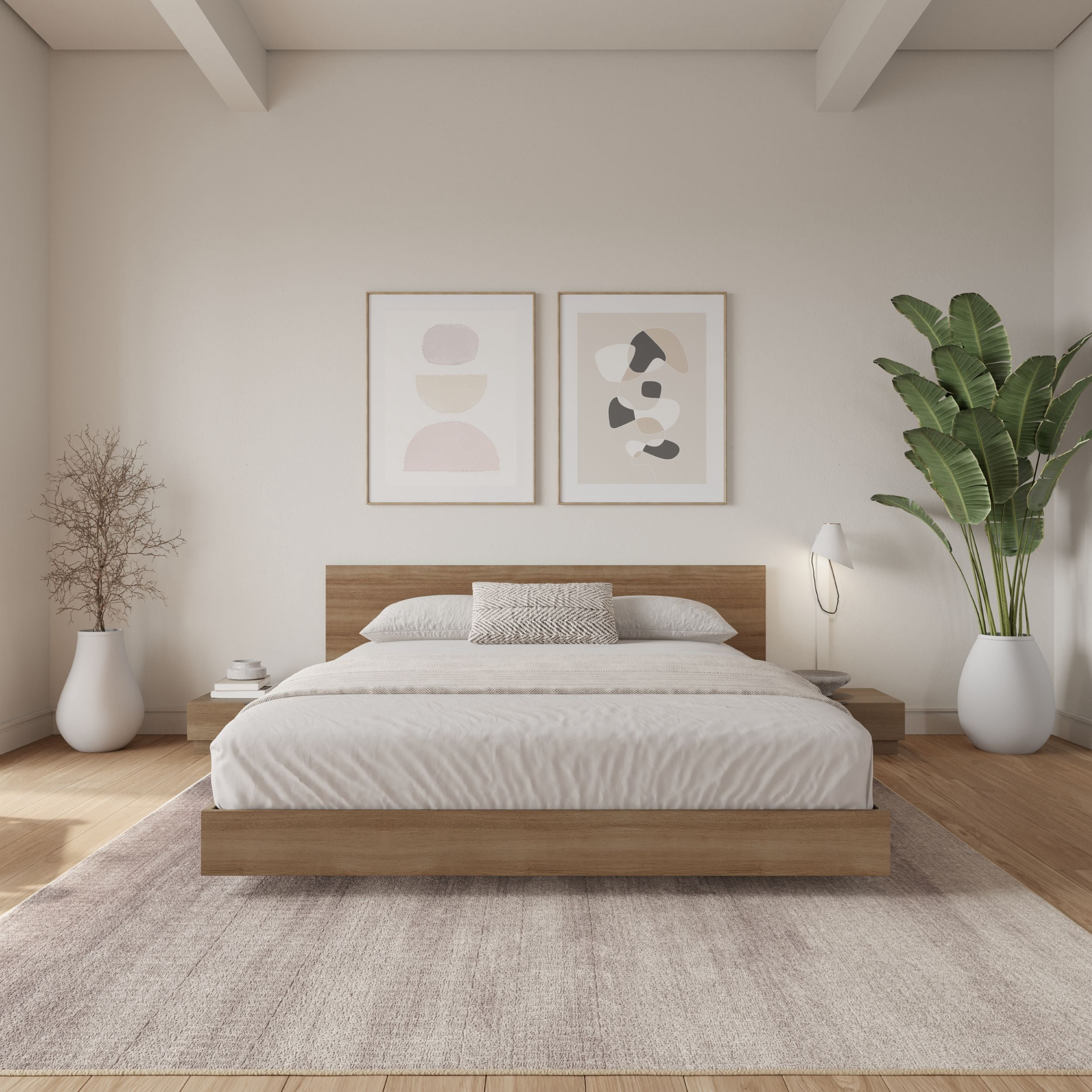 Ensemble de chambre à coucher Satori 4 pièces avec plateforme basse et lit king size en chêne brun