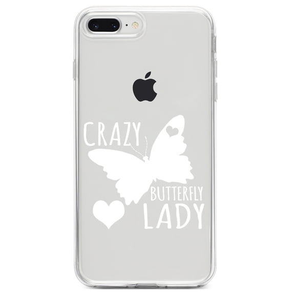 DistinctInk Clear Shockproof Hybrid Case for iPhone 7 PLUS / 8 PLUS (5.5" Screen) TPU Bumper Acrylic Back Tempered Glass Screen Protector - Crazy Butterfly Lady