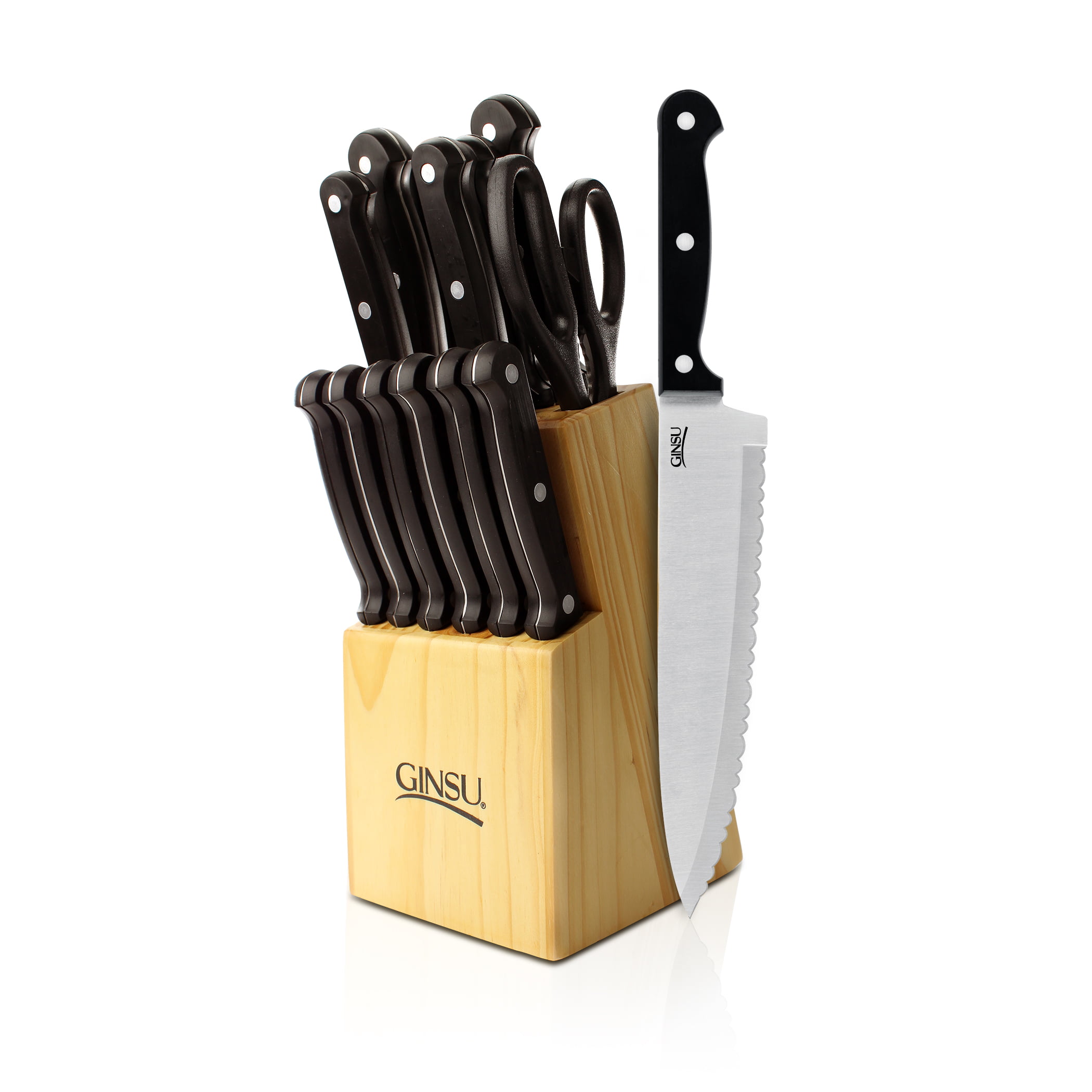 Ginsu Essential 14-Piece Stainless Steel Knife Set - Cutlery with Black Kitchen in a Natural Block, 04817DS - Walmart.com