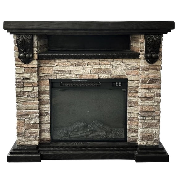 Pemberly Row Farmhouse Ceramic 45" Electric Fireplace in Tan