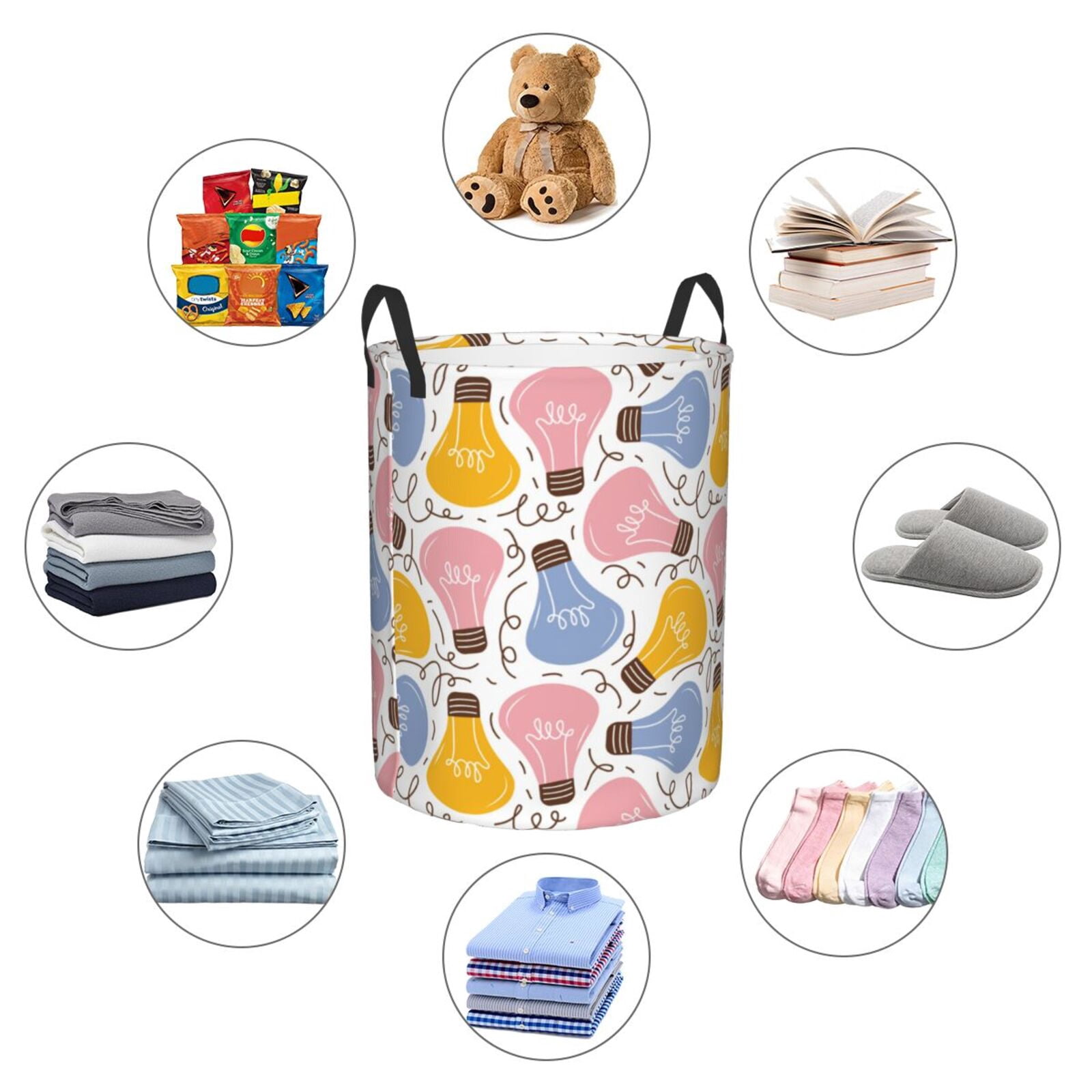Large Laundry Basket with Handles - colors Light Bulb Print Kids Baby Dirty Clothes Laundry Hamper for Bedroom Aesthetic