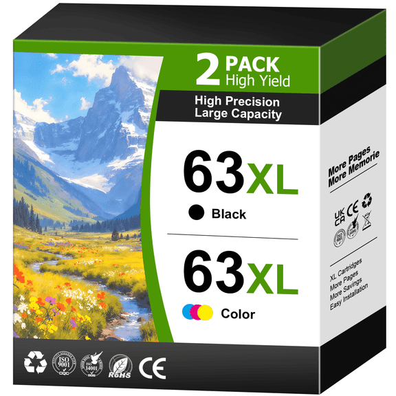 63XL Ink Cartridges Compatible for  HP Printer Ink 63 Ink Cartridges Black and Tri Color for HP Ink 63 for Officejet 3830 4650 5255 5200 Envy 4520