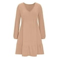 thumbnail image 4 of Mceream Spring Dresses for Women Knee Length 2026 Long Sleeve V Neck Dresses Summer Soft Ruffled Hem House Midi Dress Casual A Line Sweater Dresses Khaki XL, 4 of 7