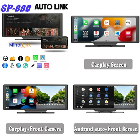 EAGLERICH 10" Touch Screen Potable Wireless Carplay Android Auto Car Radio Stereo With Rear Camera Car Bluetooth Multimedia Player Built-in HD Front Camera GPS FM/MP5/USB/AUX
