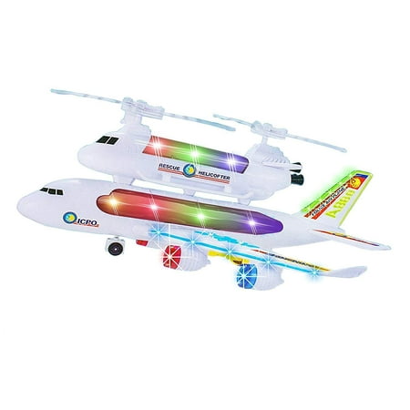 Action Helicopter - Kids Police Airplane Toy with Attached Rescue Helicopter, Flashing 4D Lights and Sounds Bump & Go Action Bump and Go Toy Police Airplane with Rescue Helicopter
