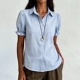 thumbnail image 6 of Women's Linen Short Sleeve Button Down Shirt with Chest Pocket, Checkered Casual Loose Fit Top, 6 of 7