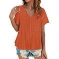 thumbnail image 2 of Outfmvch short sleeve shirts for women plain t shirts for women athletic shirts women golf shirts for women casual tops for women Scallops Tops Comfortable Breathable Short Sleeved T Shirt Orange 4XL, 2 of 6