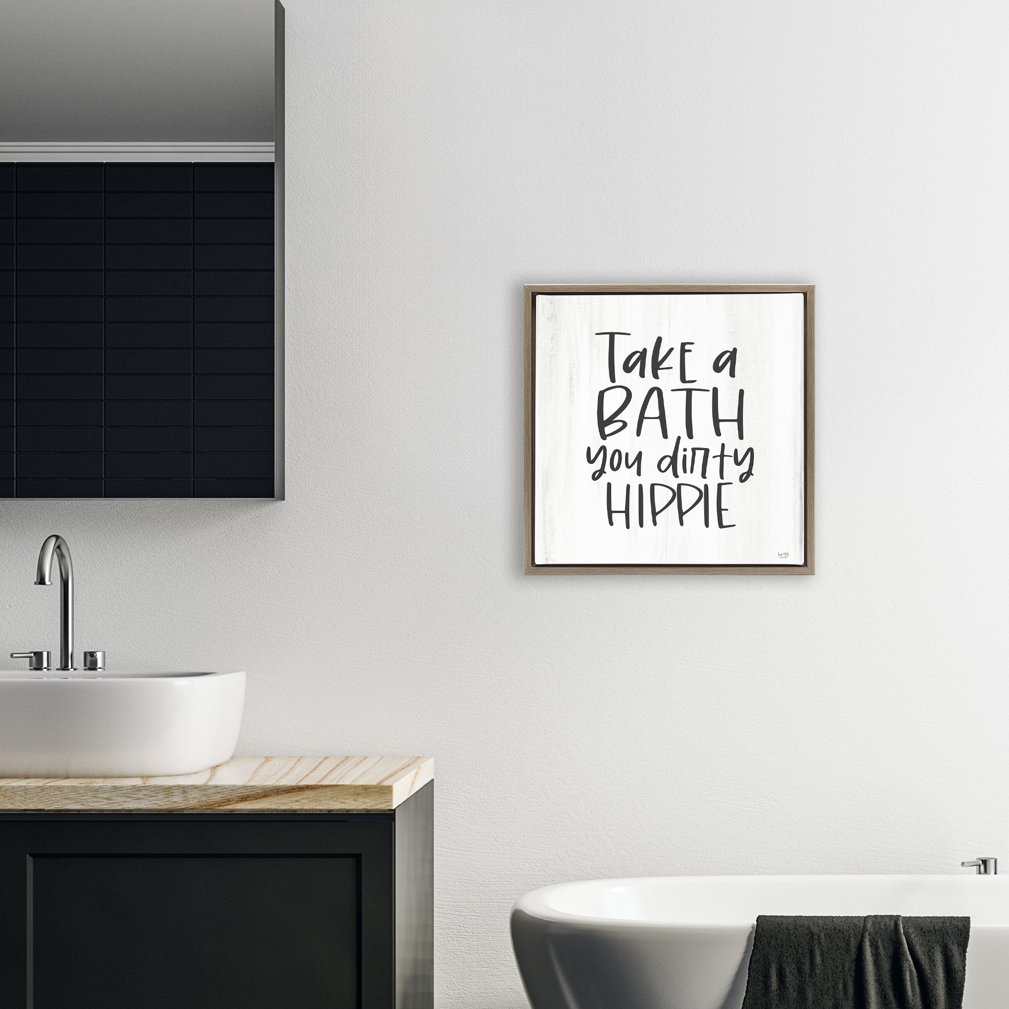 Stupell Industries Take A Bath Dirty Hippie Brown Framed Floater Canvas Wall Art, design by Lux + Me Designs