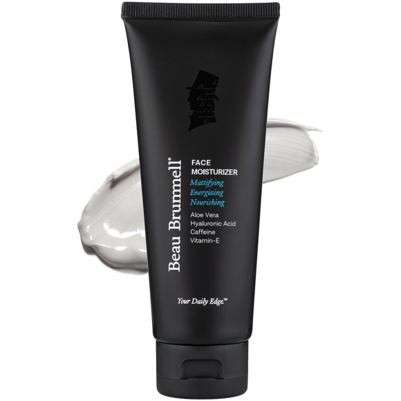 Beau Brummell para hombre humectante facial con acabado mate | Loción facial ligera de rápida absorción con vitaminas A+E, aloe vera y cafeína | Antienvejecimiento para pieles secas o grasas | Tubo de
