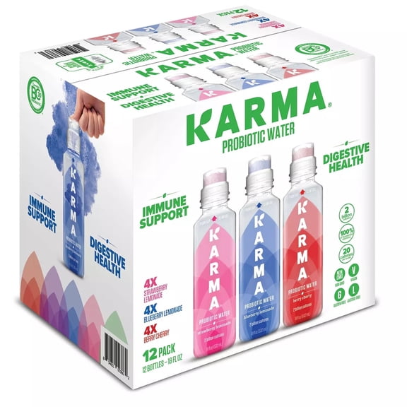 Karma Probiotic Water Variety Pack, 18 Ounce (12 Pack)
