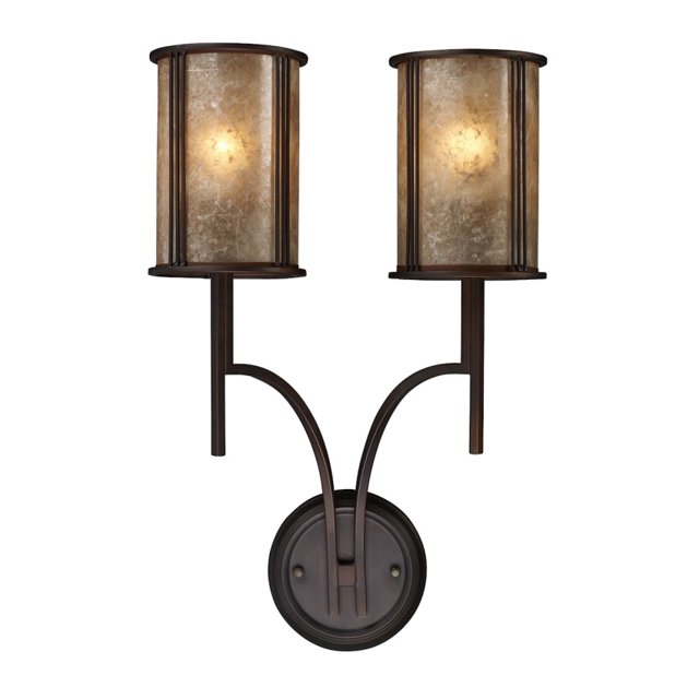 Barringer 2-Light Sconce In Aged Bronze And Tan Mica Shades