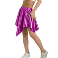 thumbnail image 2 of BLTIBY Girls Metallic Skirt Asymmetrical Ruffle Hem High Waisted Mini Skirts Sparkly Party Dance Y2K Rave Outfits Purple 9-10Years, 2 of 5