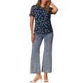 thumbnail image 2 of INSPIRAR CHIC Blusas de Chifón para Mujeres con Mangas Cortas y Volantes, Floral, para Trabajo, Oficina, Talla XS, Azul Oscuro, 2 of 6