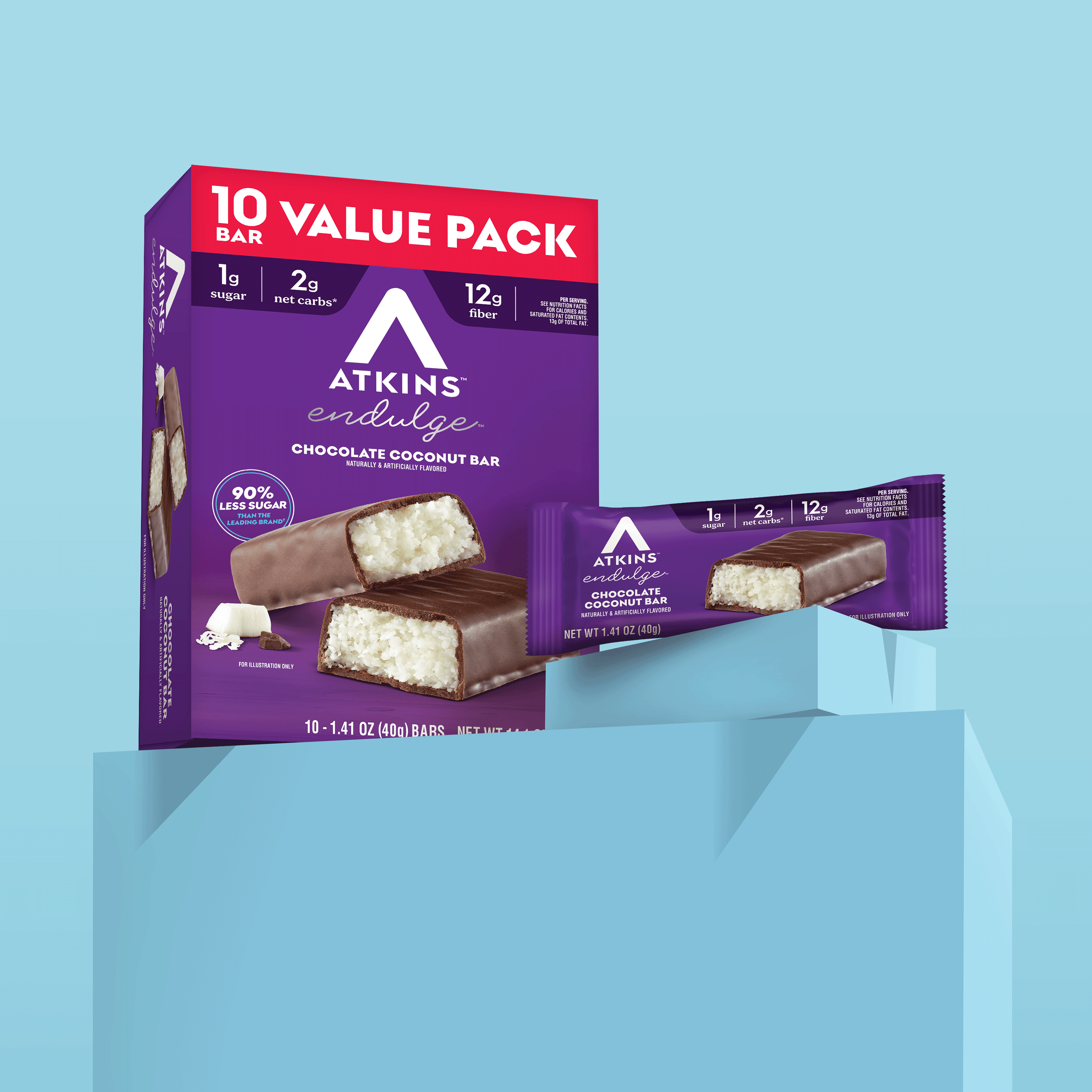 (3 pack) Atkins Endulge Treats, Chocolate Coconut Bar, Keto Friendly, 10 Count (Value Pack)