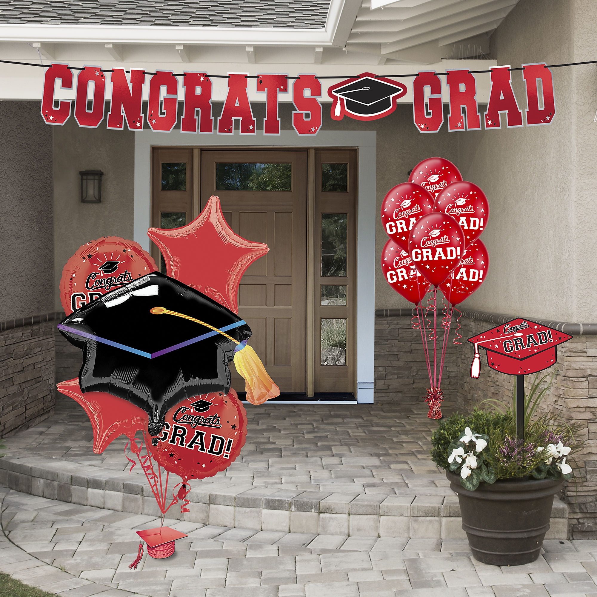 Party City Red Congrats Grad Graduation Outdoor Decorating Kit, With