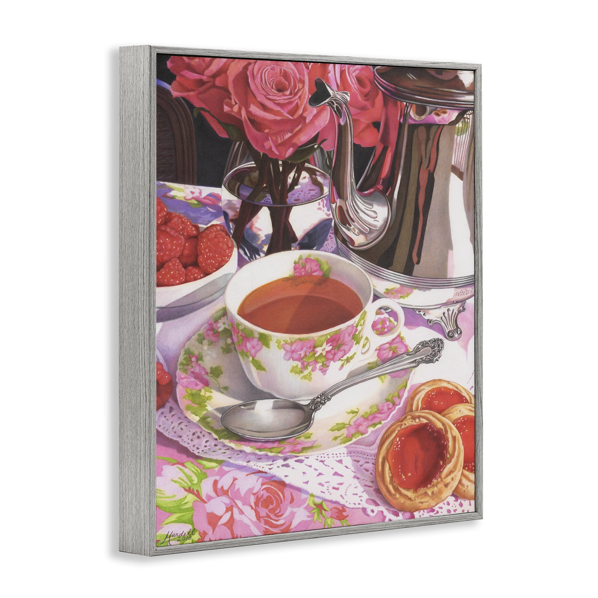 Stupell Industries Tea & Strawberry Cookies Food & Beverage Painting Gray Framed Art Print Wall Art, 16 x 20