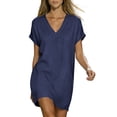 thumbnail image 6 of Inleife Women's V-Neck Casual Dress Short Sleeve Loose Plain T-Shirt Dresses Summer Beach Mini Dress, 6 of 6