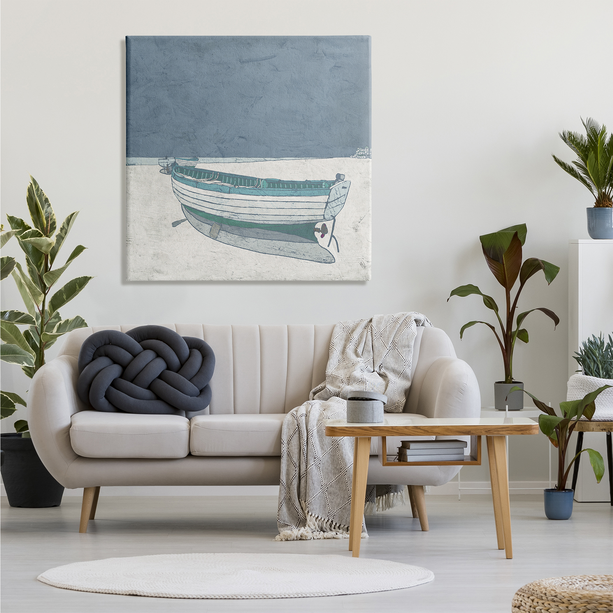 Stupell Industries Rustic Boat on Sand Monochromatic Nautical Beach City, 36 x 36, Designed by Ynon Mabat