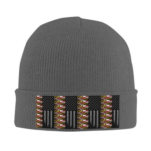 America Maryland Flag Beanie Hat Men Women Warm Printed Cap Knit Beanies Hats Outdoor Winter Deep Heather