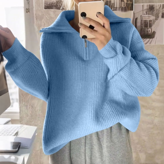 Cyber*Monday Chaoheng Women Sweaters Long Sleeve Women's Shawl Collar Zip Front Sweater,Open V-Neck Cardigan Style Top