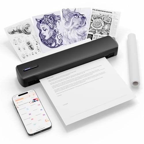 Impresora térmica portátil para plantillas de tatuajes: máquina de transferencia inalámbrica Bluetooth compatible con tamaños de carta A4 y A5 de 8,5 x 11. Perfecta para tatuadores, viajes de negocios