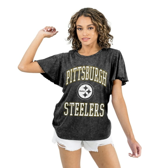 Women's Gameday Couture Black Pittsburgh Steelers Relaxed Flutter Sleeve T-Shirt