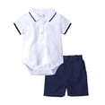 thumbnail image 2 of lkfuzj Toddler Baby Boy Outfits Cotton Cotton Summer Turndown Collar Short-sleeved Polo Shirt Romper Suit+ Shorts Gentleman Clothes 2024 Summer New Boys Formal Clothes(6-24months) White, 2 of 9