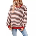 thumbnail image 5 of Bestseller Women's Oversized Casual Striped Comfortable Lounge Wear Lantern Sleeve Thick  Sweatshirt Pullover, 5 of 18