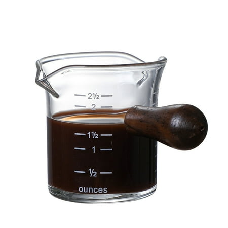 

Glass Coffee Measuring Cup | Wood Handle Double Mouth Milk Cup | Glass Measuring Cup Mini Milk Glass Cup for Milk Coffee Espresso Making