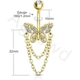 thumbnail image 3 of Dangle Belly Button Rings - 14G Gold Butterfly Navel Rings for Women - Stainless Steel Piercing Jewelry, 3 of 6
