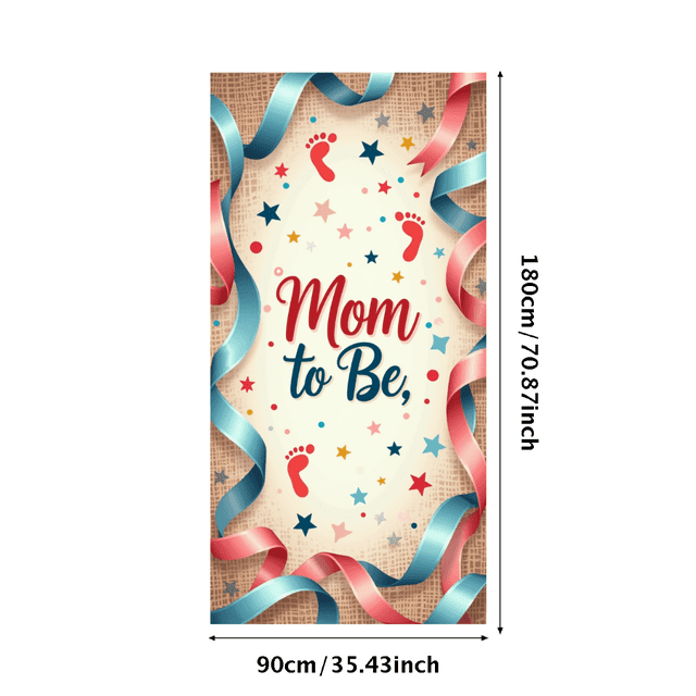 Baby Shower Backdrop Banner for Mom to Be with Colorful Ribbon Stars and Footprint Design Perfect for Party Celebrations Room Decorations Event Photography