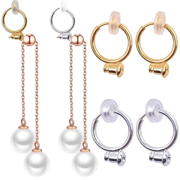 12 Pieces Clip-on Earring Converter Components with Post and 12 Pieces Silicone Earring Pads for None Pierced Ears, 2 Colors