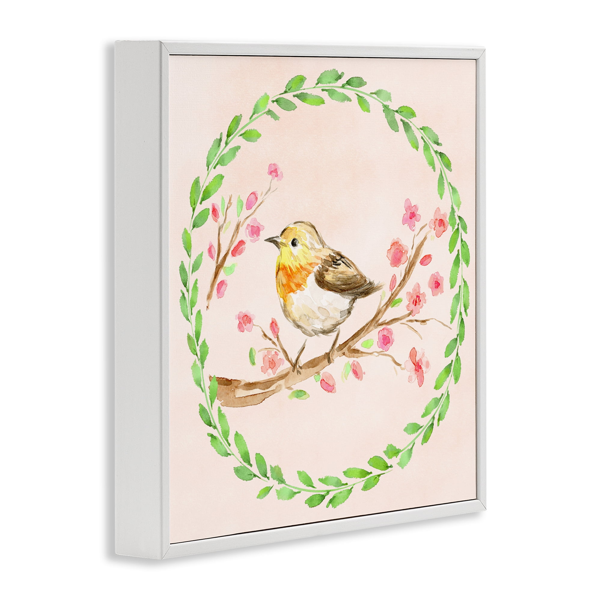 Spring Wreaths Bird White Framed Giclee Art, design by Elena Fay