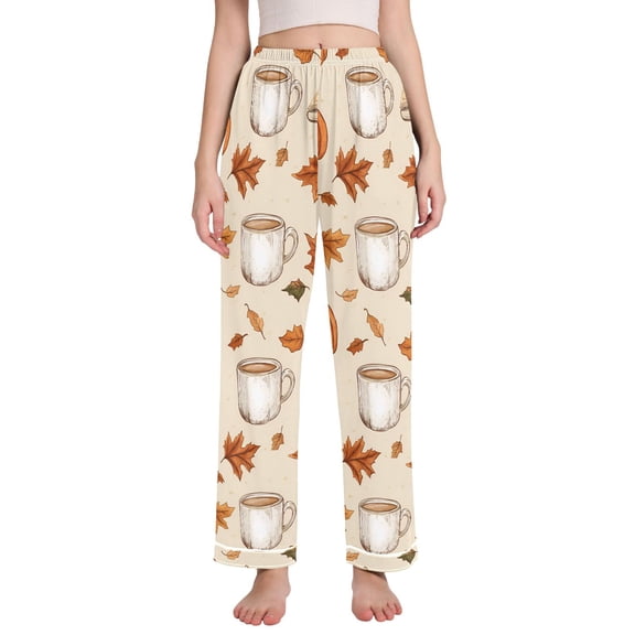 FORMRS Women's Pajama Pants with Pockets Soft Comfy Loungewear Sleep Bottom, Sizes S-2XL, Fall Mug Pattern