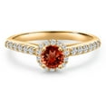 thumbnail image 3 of Gem Stone King 10K Yellow Gold Red Garnet and Lab Grown Diamond Engagement Ring for Women | 0.84 Cttw | Round 5MM | Gemstone January Birthstone | Size 6, 3 of 6