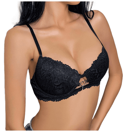Fulorrnie Bras for Women Support Wirefree Comfort Seamless Cut Out Plunge Bralette Lace Bra Black D