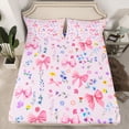 thumbnail image 2 of Feelyou Kawaii Princess Bowknot Full Size Sheets, Cartoon Flower Floral Bed Sheets, Spring Leaf Botanical Sheet Sets, Breathable Home Decor, 4 Pieces, 2 of 7