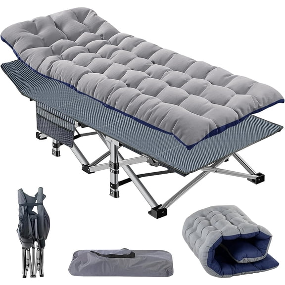ABORON Oversized XXL Folding Camping Cot W/Mat for Adults, 78" L x 32" W x 18" H Heavy Duty Outdoor Bed with Carry Bag,1200 D Layer Oxford Travel Camp Cots