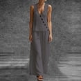thumbnail image 5 of Besolor Womens Summer Outfits 2 Piece Set V Neck Sleeveless Button Tank Tops Wide Leg Pants with Pocket Beach Dresses Vacation Sets(Large,Gray), 5 of 7